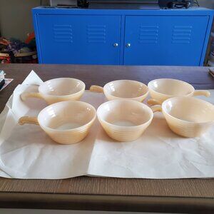 Fire King Anchor Hocking Peach Lusterware Handled Soup Bowl Milk Glass- SET OF 6